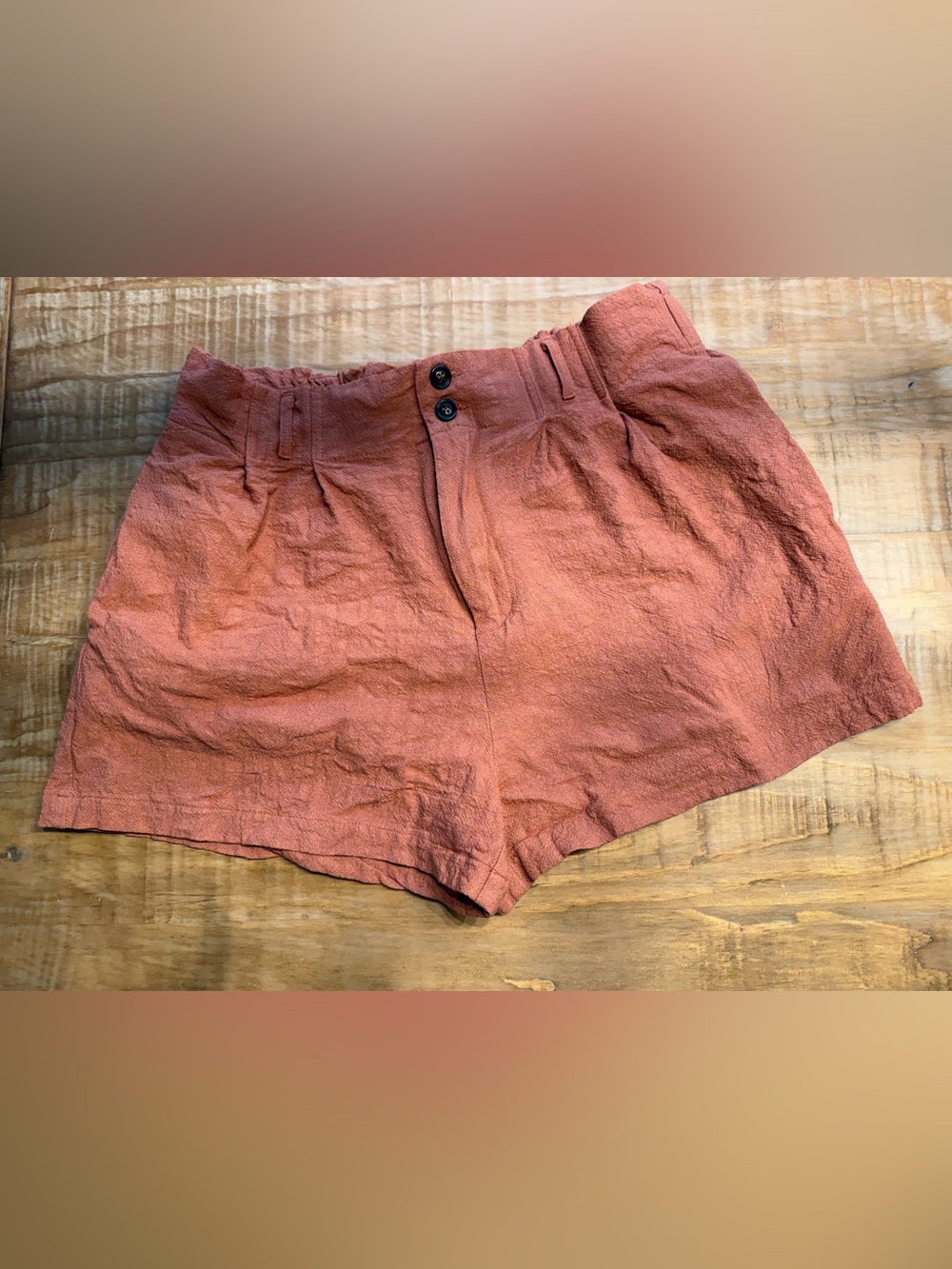 Pink Lily Rust Linen Blend High Waisted Pleated Shorts Size L